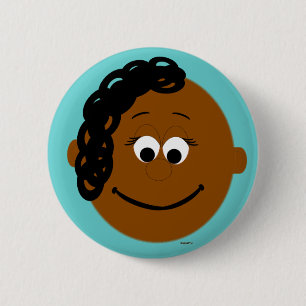 Digital Girl Face Ponytail Dunkle Hautfarbe Button