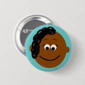 Digital Girl Face Ponytail Dunkle Hautfarbe Button (Vorne & Hinten)