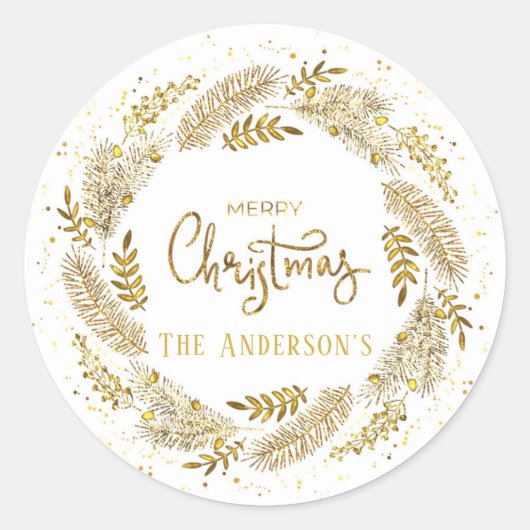 Digital Gold Foil Frohe Weihnachten Custom Runder Aufkleber (Vorderseite)