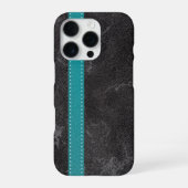 Digital Grey Leather Print Turquoise Grey iPhone Hülle (Rückseite)