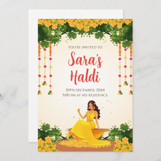 Digital Haldi lädt Haldi Einladungen Pithi ein (Vorne/Hinten)