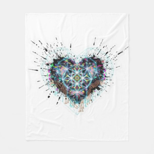 Digital Heart Sacred Geometry Heart Design Fleecedecke (Vorderseite)
