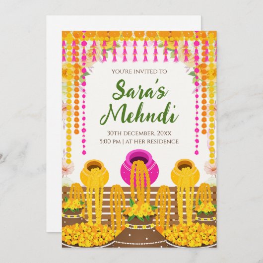 Digital Henna Party Einladungen & Haldi laden (Vorne/Hinten)