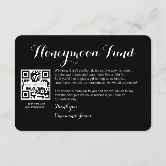 Digital Honeymoon Fund Hochzeit schwarz Begleitkarte (Vorderseite)
