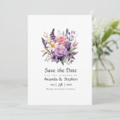 Digital Lavender Floral Wedding Save The Date (Stehend Vorderseite)