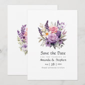 Digital Lavender Floral Wedding Save The Date (Vorne/Hinten)