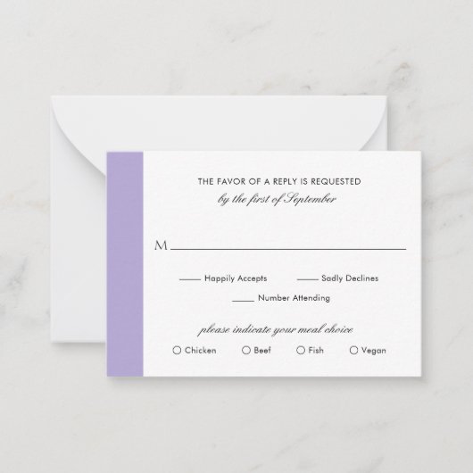 Digital Lavender Lila Wedding Mini RSVP Card Mitteilungskarte (Vorderseite)
