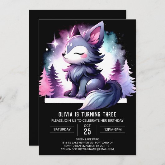 Digital Little Wolf Geburtstag Einladung (Vorne/Hinten)