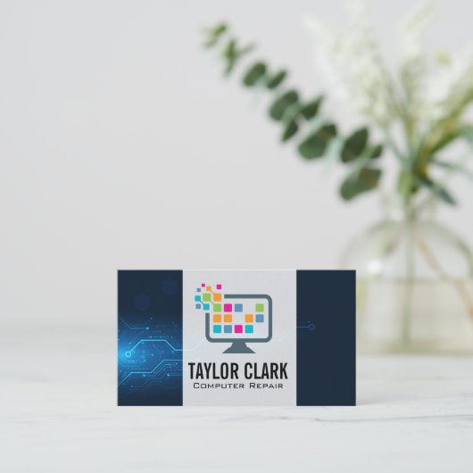 Digital-Logo von Computer Tech | Elektronik Visitenkarte (Stehend Vorderseite)