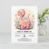 Digital Magical Elegant Dinosaur Girl Birthday Einladung (Stehend Vorderseite)