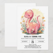 Digital Magical Elegant Dinosaur Girl Birthday Einladung (Vorne/Hinten)