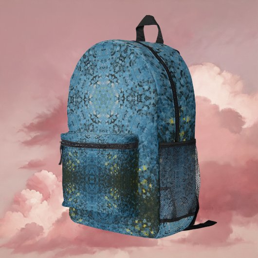 Digital Mandala Blau und Gelb Bedruckter Rucksack