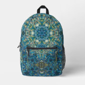 Digital Mandala Blau Weiß und Gelb Bedruckter Rucksack (Vorderseite)
