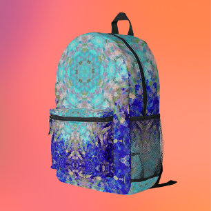 Digital Mandala Blue Lila und weiß Bedruckter Rucksack