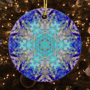 Digital Mandala Blue Lila und weiß Keramik Ornament