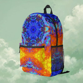 Digital Mandala Blue Orange und Yellow Bedruckter Rucksack