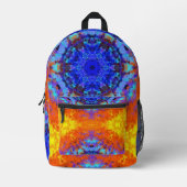Digital Mandala Blue Orange und Yellow Bedruckter Rucksack (Vorderseite)