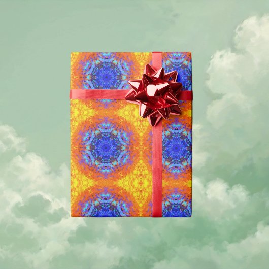 Digital Mandala Blue Orange und Yellow Geschenkpapier