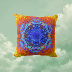 Digital Mandala Blue Orange und Yellow Kissen