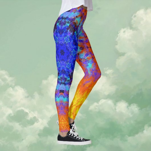 Digital Mandala Blue Orange und Yellow Leggings