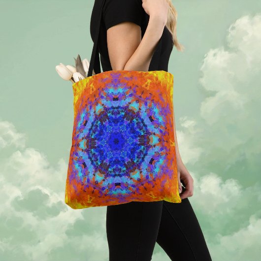 Digital Mandala Blue Orange und Yellow Tasche