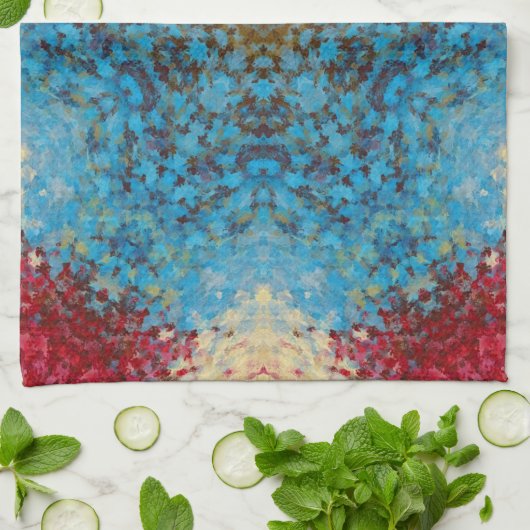 Digital Mandala Blue Red and Yellow Geschirrtuch (Gefaltet)