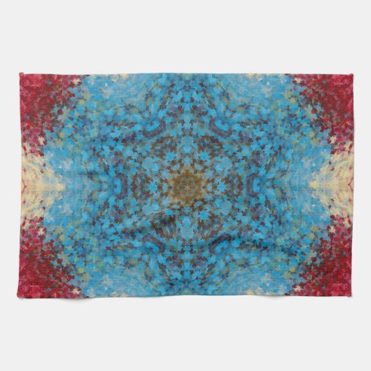 Digital Mandala Blue Red and Yellow Geschirrtuch (Horizontal)