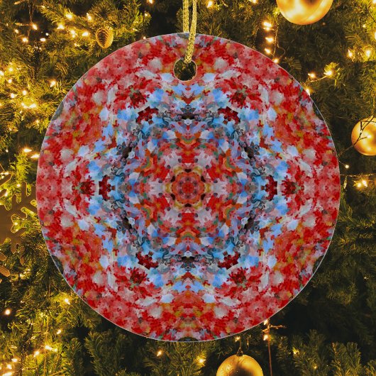 Digital Mandala Blue Red and Yellow Keramik Ornament