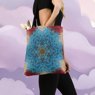Digital Mandala Blue Red and Yellow Tasche