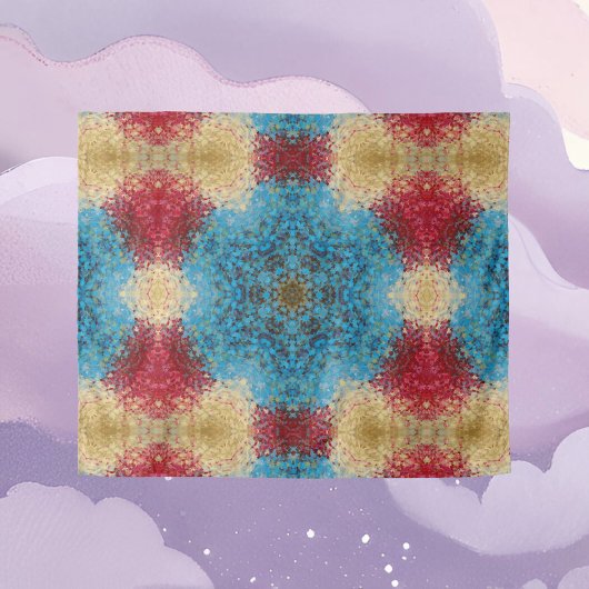 Digital Mandala Blue Red and Yellow Wandteppich
