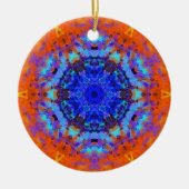 Digital Mandala Blue und Orange Keramik Ornament (Vorne)