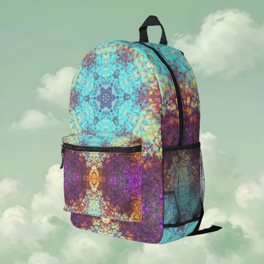 Digital Mandala Blue Yellow und Lila Bedruckter Rucksack