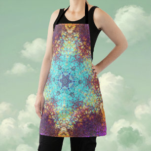 Digital Mandala Blue Yellow und Lila Schürze