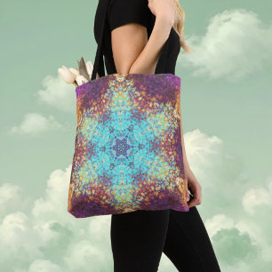 Digital Mandala Blue Yellow und Lila Tasche