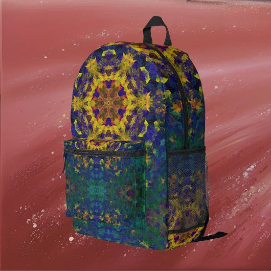 Digital Mandala Gelb Blau und Grün Bedruckter Rucksack