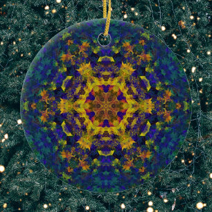 Digital Mandala Gelb Blau und Grün Keramik Ornament