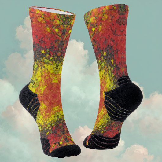 Digital Mandala Gelb rot und schwarz Socken