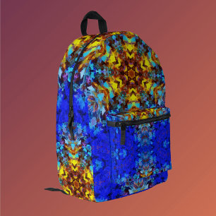 Digital Mandala Gelb und Blau Bedruckter Rucksack