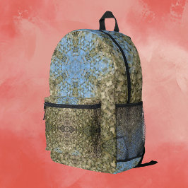 Digital Mandala Gelb und Blau Bedruckter Rucksack