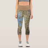 Digital Mandala Gelb und Blau Capri Leggings (Vorderseite)
