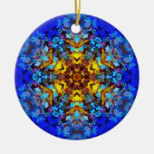 Digital Mandala Gelb und Blau Keramik Ornament (Vorne)