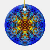 Digital Mandala Gelb und Blau Keramik Ornament (Hinten)