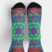 Digital Mandala Green Blue Orange und Pink Socken (Oben)