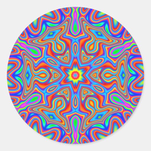 Digital Mandala Kaleidoskop, lebhafte Farbaufklebe Runder Aufkleber (Vorderseite)