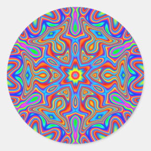 Digital Mandala Kaleidoskop, lebhafte Farbaufklebe Runder Aufkleber