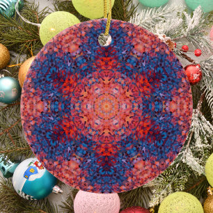 Digital Mandala Orange Blue und Red Keramik Ornament