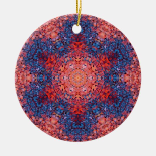 Digital Mandala Orange Blue und Red Keramik Ornament (Vorne)