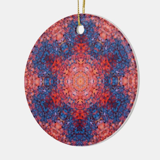 Digital Mandala Orange Blue und Red Keramik Ornament (Links)