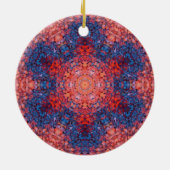 Digital Mandala Orange Blue und Red Keramik Ornament (Hinten)