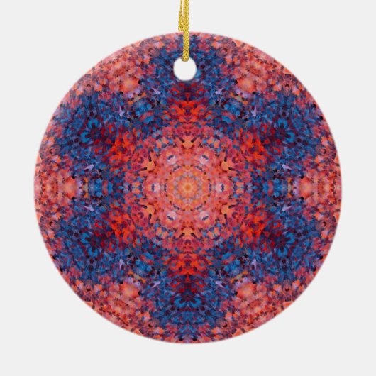 Digital Mandala Orange Blue und Red Keramik Ornament (Hinten)